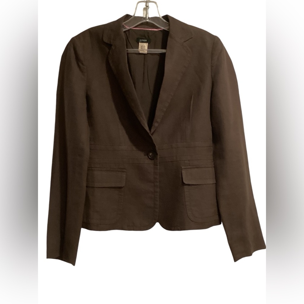 J. Crew Women's Dark Brown 100% Linen Blazer with Pockets, Size 4